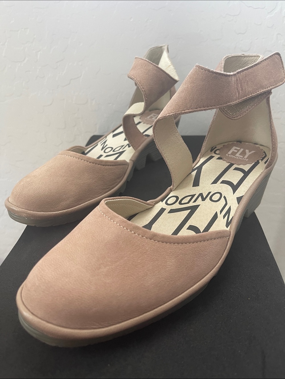 Fly London Blush Suede Cross-Strap Wedge Sandal